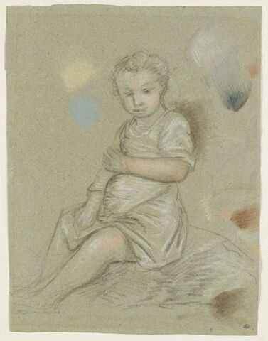 Enfant assis de trois quarts à gauche, le visage de face, image 1/2