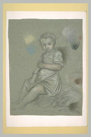 Enfant assis de trois quarts à gauche, le visage de face, image 2/2