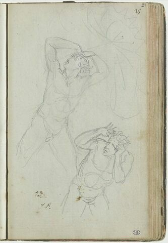 Un homme nu, tenant un parapluie, et un homme nu, les mains près de la tête, image 2/2