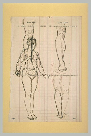 Femme nue, deux croquis de jambe droite