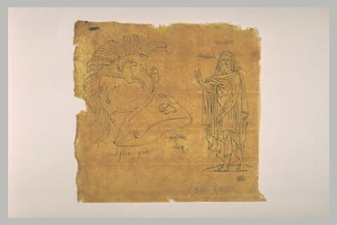 Feuille d'études : casque et vieillard drapé à l'antique, image 1/1