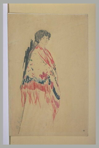 Portrait de femme, debout, au fichu rouge, image 1/1