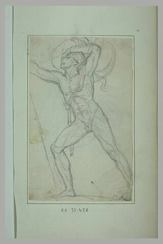 Etude d'homme nu, la jambe droite pliée, armé d'un bouclier et d'une épée, image 1/1