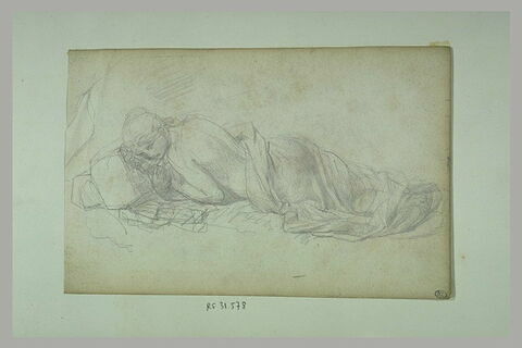 Jeune femme à demi nue, couché sur le ventre et tenant un crucifix, image 1/1