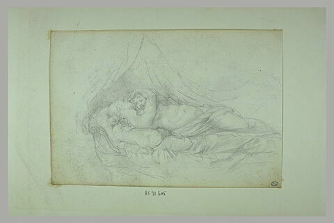 Jeune femme couchée, serrant un enfant sur sa poitrine, image 1/1