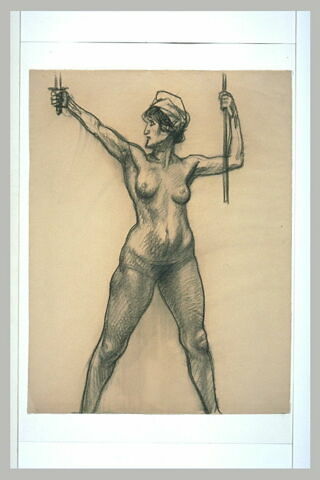 Etude de nu pour la République, vue de face, brandissant son épée, image 2/2