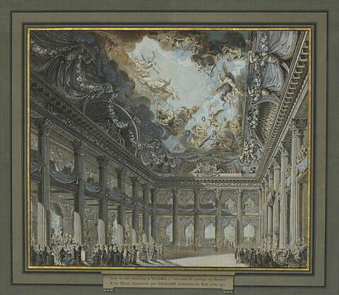 Salle de bal et de festin à Versailles, animée d'une multitude de personnes, image 1/1