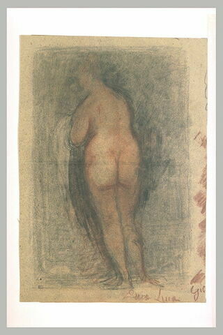 Femme nue, de dos, une draperie enroulée autour de son bras gauche, image 1/1