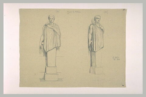 Feuille d'études : deux statues d'hommes en hermès, image 1/1