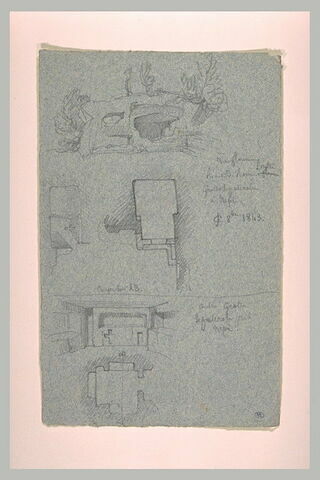 Feuille d'études : coupes et plans de fouilles d'une grotte