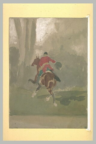 Cavalier s'élançant, lors d'une chasse à courre, image 1/1