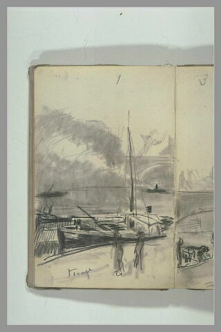 Péniches à quai, sur une rivière, image 1/1