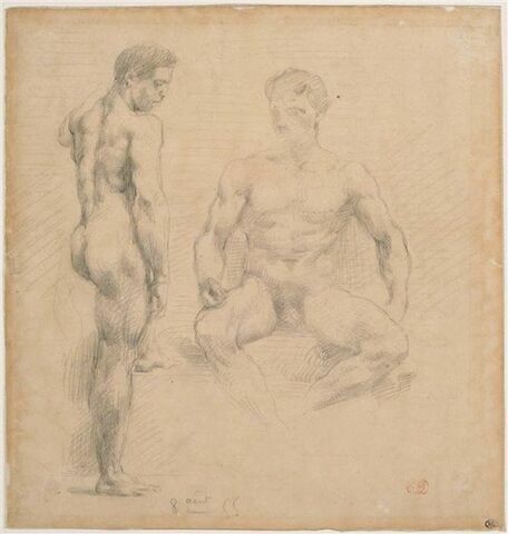 Feuille de croquis : homme nu, debout, et homme nu, assis, image 1/1