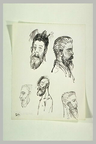 Cinq têtes d'hommes barbus