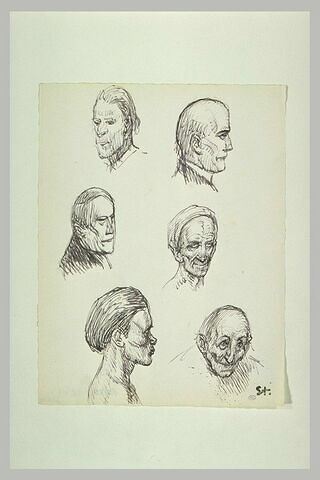 Six têtes d'hommes, de face ou de profil