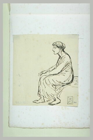 Femme assise, les mains posées sur les genoux, image 1/1