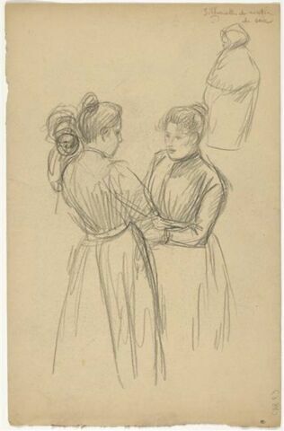 Deux femmes vues à mi-corps, parlant et autre croquis, image 1/2