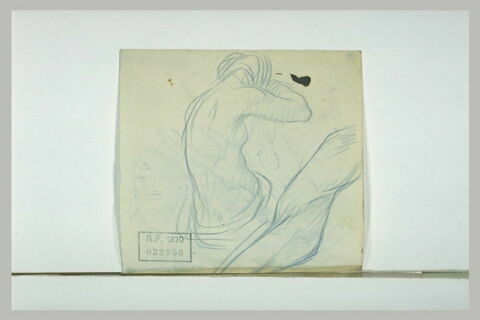 Femme à demi nue, se coiffant, de dos ; fragment d'un corps de femme, image 1/1