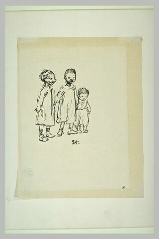 Trois petits enfants se tenant par la main, debouts, image 1/1