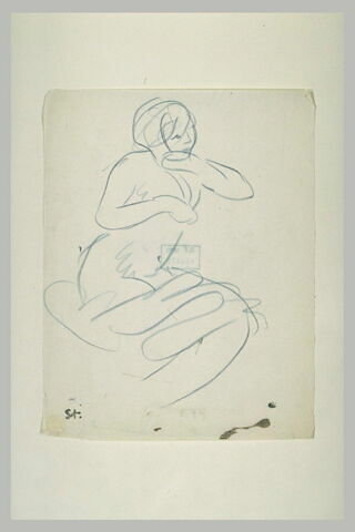 Rapide étude d'une femme nue assise, les bras près du visage, image 1/1
