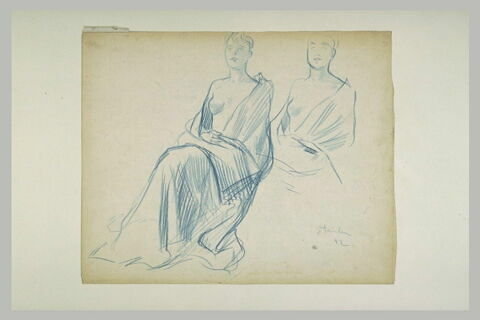 Etude d'une femme assise, vêtue d'un drapé laissant l'épaule et le sein nus, image 1/1