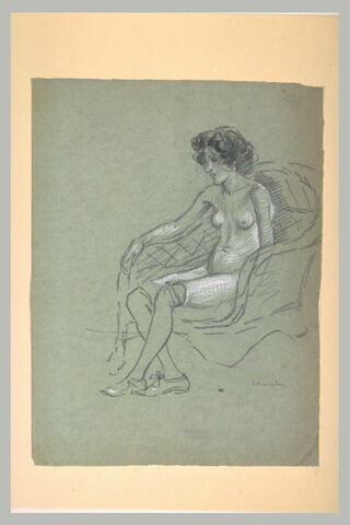Etude de femme demi nue, assise dans un fauteuil, image 1/1