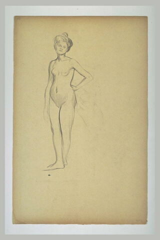 Etude de femme nue, debout, de face, main gauche sur la hanche, image 1/1