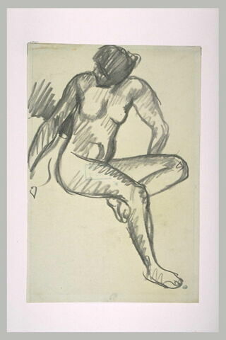 Etude de femme nue, assise, une jambe repliée derrière l'autre, image 1/1