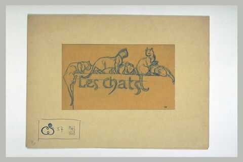 Projet d'affiche ou d'en-têtes, cinq chats au-dessus d'une affiche, image 2/2