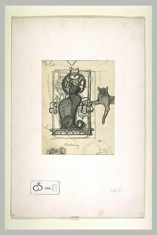 Un chat de profil se détachant dans un rectangle, la tête sur une auréole, image 2/2