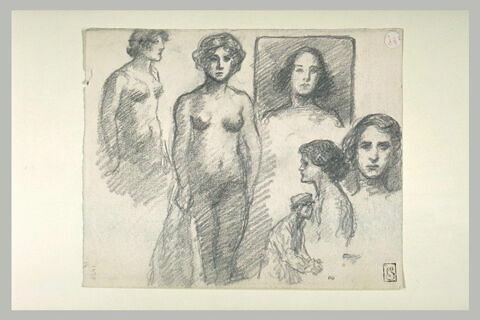 Deux femmes nues, trois têtes de femme, un ouvrier à mi-corps, image 1/1
