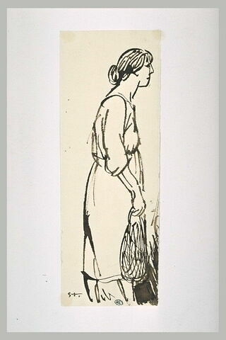 Femme, de profil, tenant un filet à provisions, image 1/1
