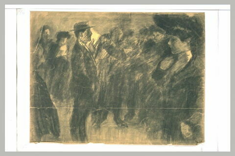 Homme debout, de profil, entouré d'ouvrières, image 1/1