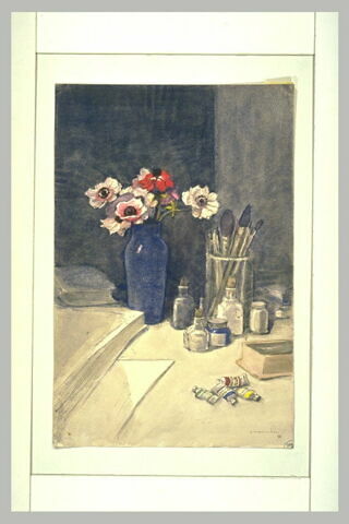 Nature morte avec quelques livres et des tubes de couleurs, image 2/2