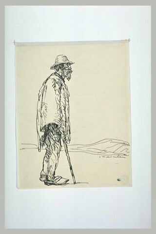 Vagabond sur une route, en sabots, avec un bâton, image 1/1