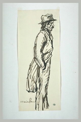 Homme coiffé d'un chapeau, les mains dans les poches, image 1/1