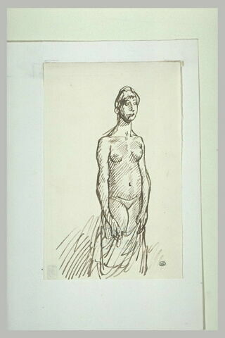 Femme nue, debout, retenant un linge devant ses jambes, image 1/1