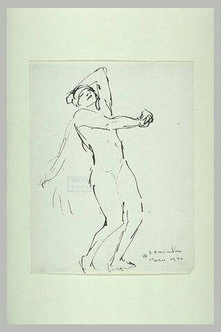 Femme nue, debout, bras gauche tendu en avant, image 1/1