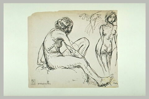 Femme nue assise et femme nue, debout, de face, image 1/1