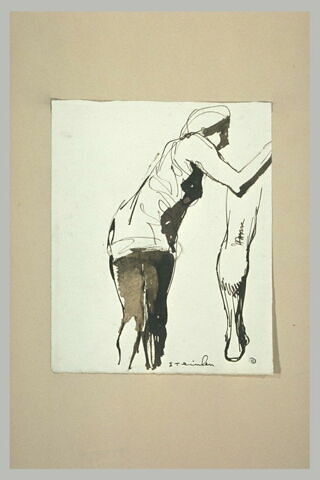 Femme nue, en chemise, de dos, et étude d'une jambe, image 1/1