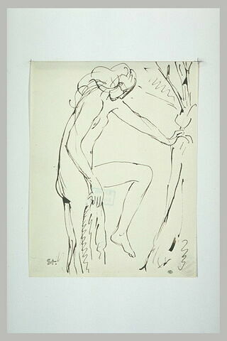 Femme nue s'appuyant sur un tronc d'arbre, image 1/1