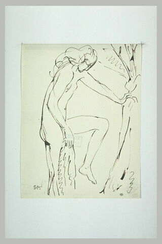 Femme nue s'appuyant sur un tronc d'arbre, image 1/1