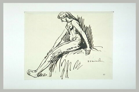 Femme nue, assise, les jambes étendues devant elle, image 1/1