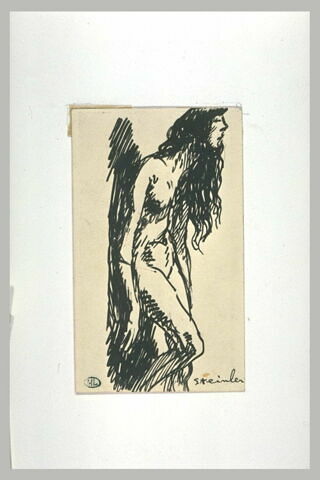 Femme nue, debout, appuyée contre un mur, image 1/1