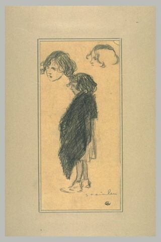 Fillette debout, un châle noir sur les épaules, et études de la tête, image 1/1