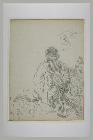 Vieille femme penchée, dos d'hommes et mains, image 2/2