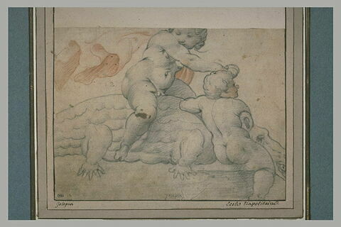 Deux enfants nus, sur un crocodile, image 2/2