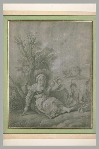 Eve filant et Adam labourant avec Caïn et Abel