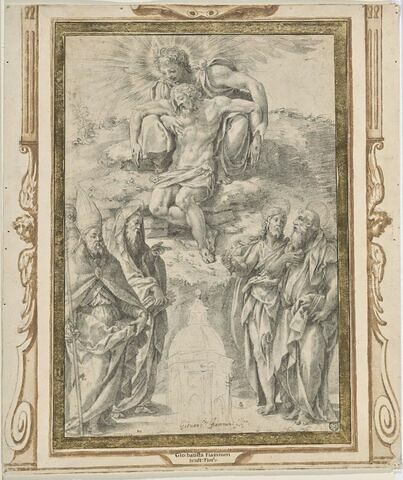 Le Christ mort soutenu par un ange et quatre saints