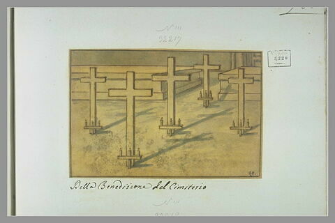 Bénédiction d'un cimetière : des croix sont garnies de cierges allumés